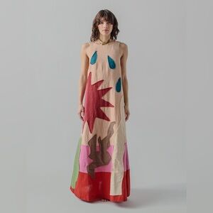 LINGUA FRANCA Patmos Patch Dress in Salmon Multi Size 2XL NWT